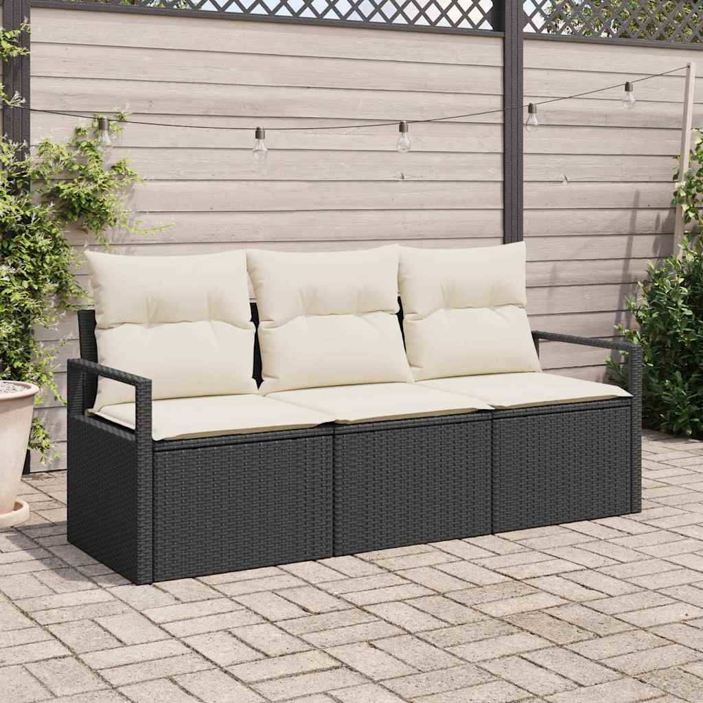 Kanapé Szett 3 pcs Fekete polirattan