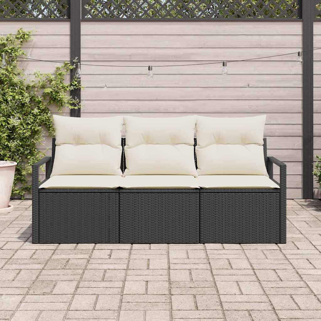 Kanapé Szett 3 pcs Fekete polirattan