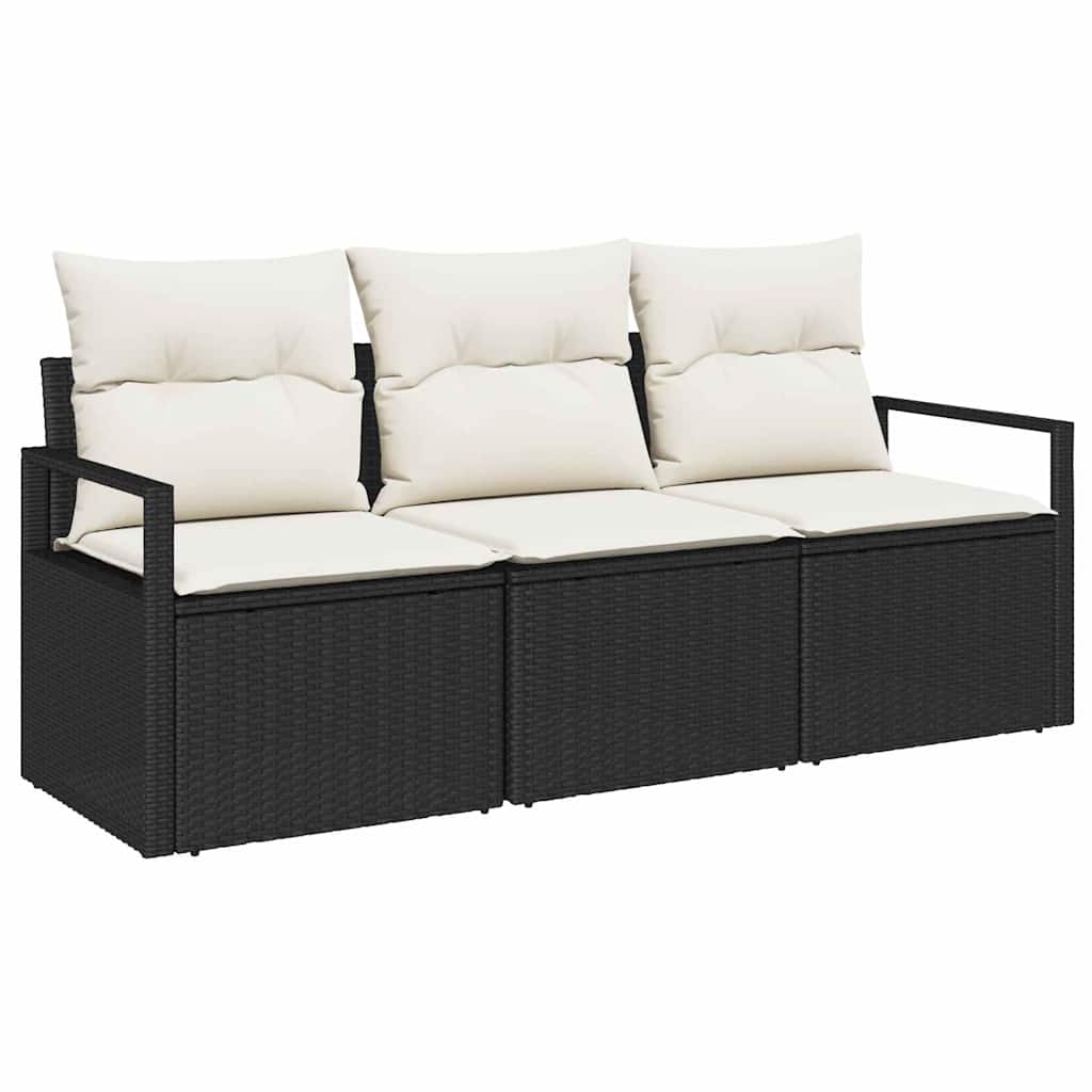 Kanapé Szett 3 pcs Fekete polirattan