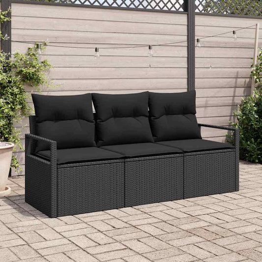 Kanapé Szett 3 pcs Fekete polirattan