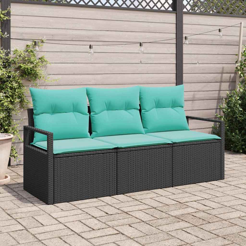 Kanapé Szett 3 pcs Fekete polirattan