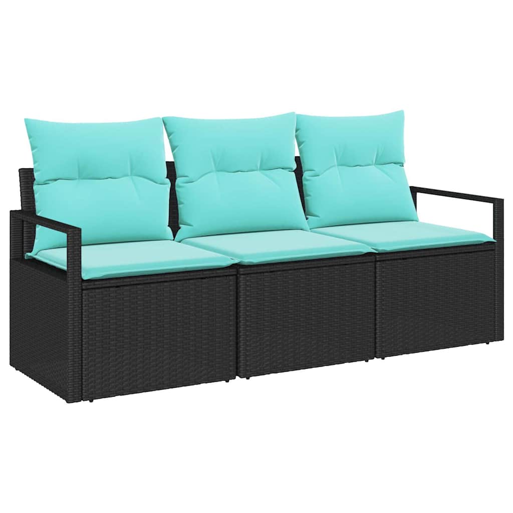 Kanapé Szett 3 pcs Fekete polirattan