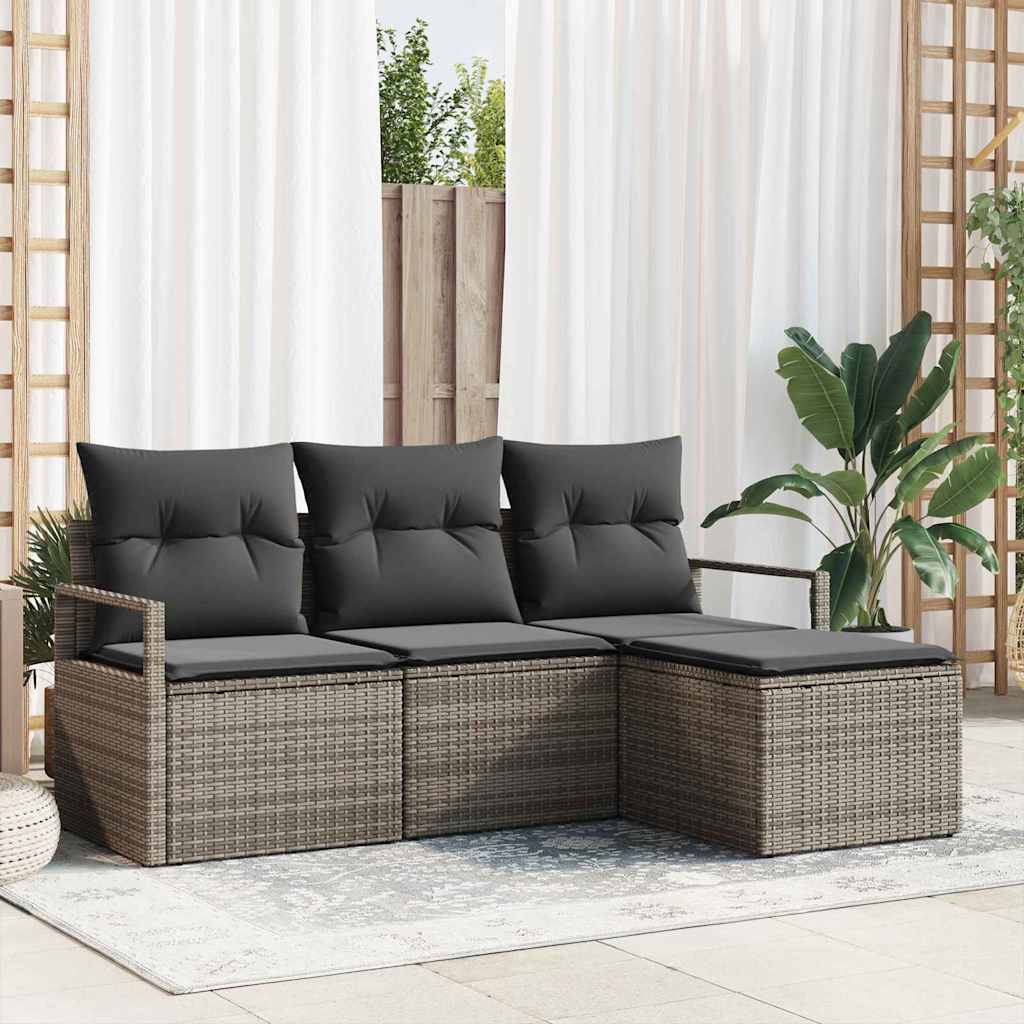 Kanapé Szett 4 pcs Szürke polirattan