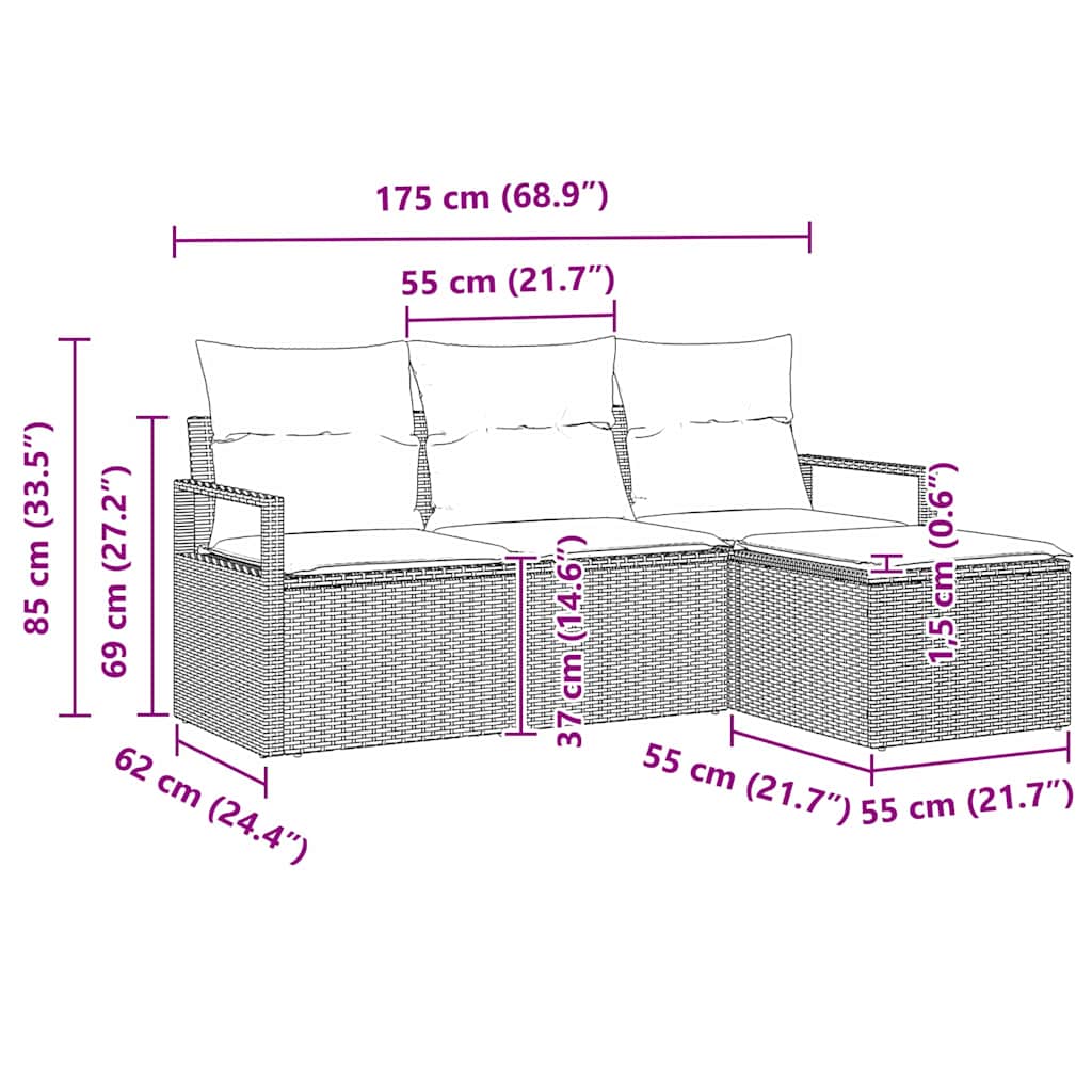 Kanapé Szett 4 pcs Bézs polirattan