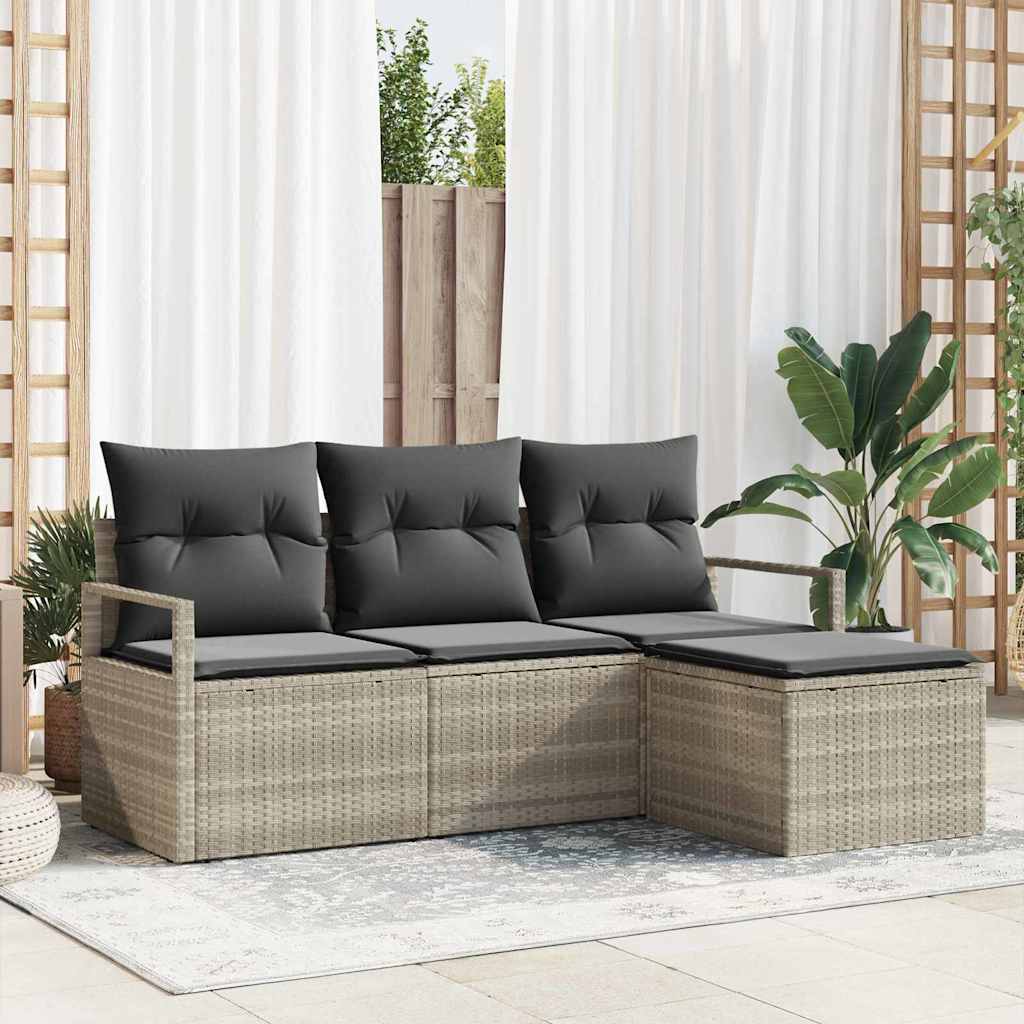 Kanapé Szett 4 pcs Világosszürke polirattan