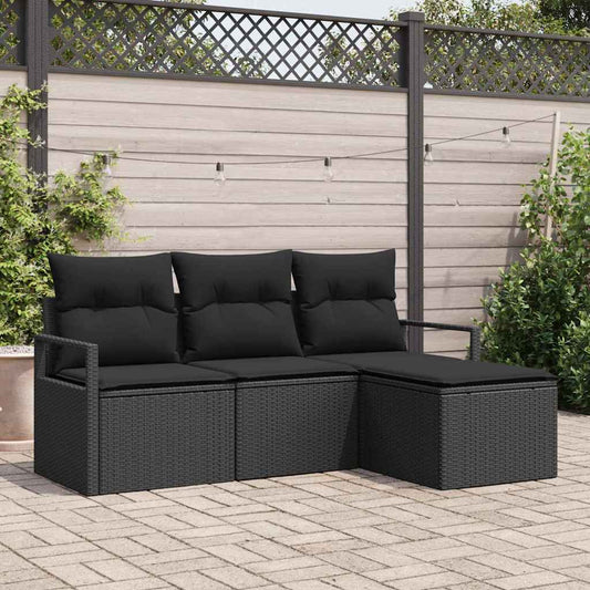 Kanapé Szett 4 pcs Fekete polirattan