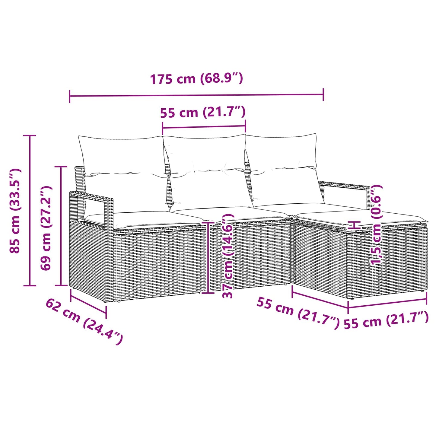 Kanapé Szett 4 pcs Barna polirattan