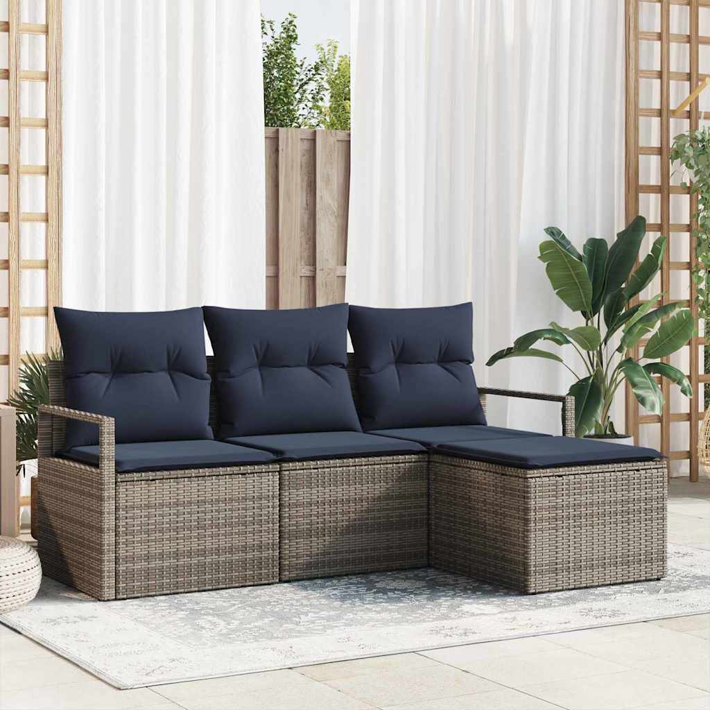 Kanapé Szett 4 pcs Szürke polirattan