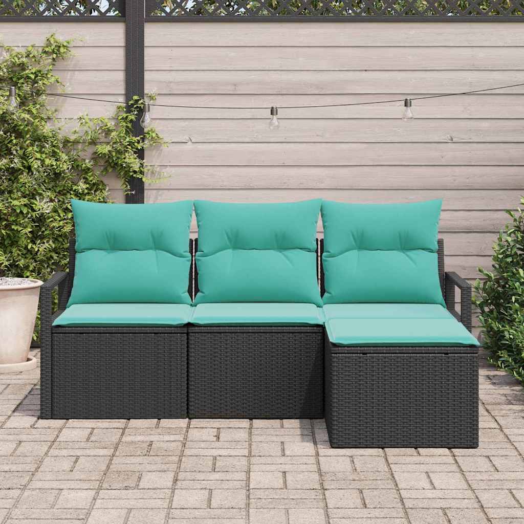Kanapé Szett 4 pcs Fekete polirattan