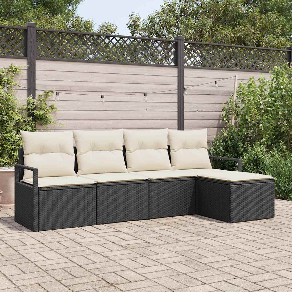 Kanapé Szett 5 pcs Fekete polirattan