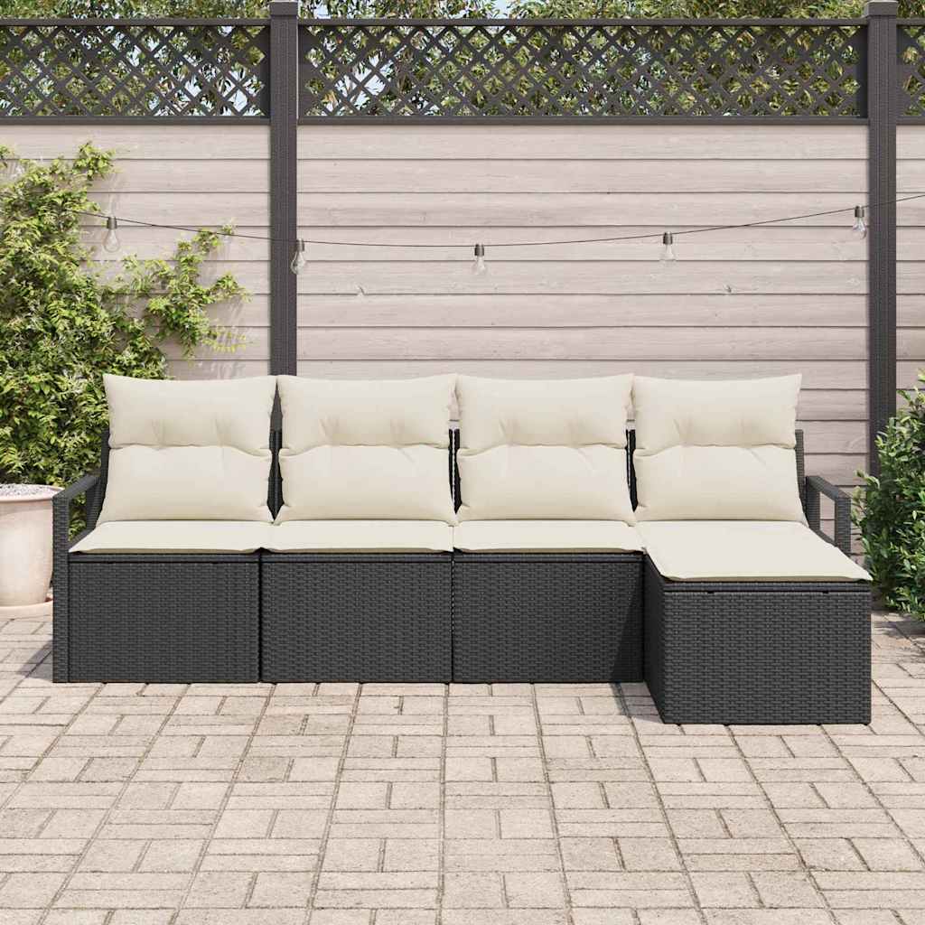Kanapé Szett 5 pcs Fekete polirattan