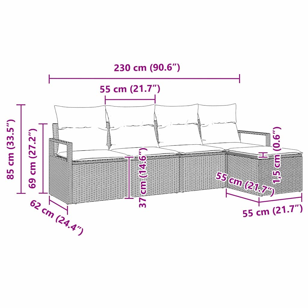 Kanapé Szett 5 pcs Szürke polirattan