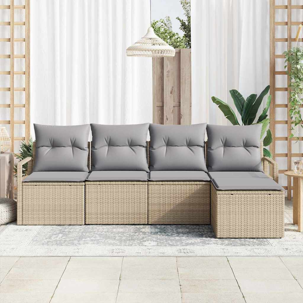 Kanapé Szett párnával 5 pcs Bézs polirattan