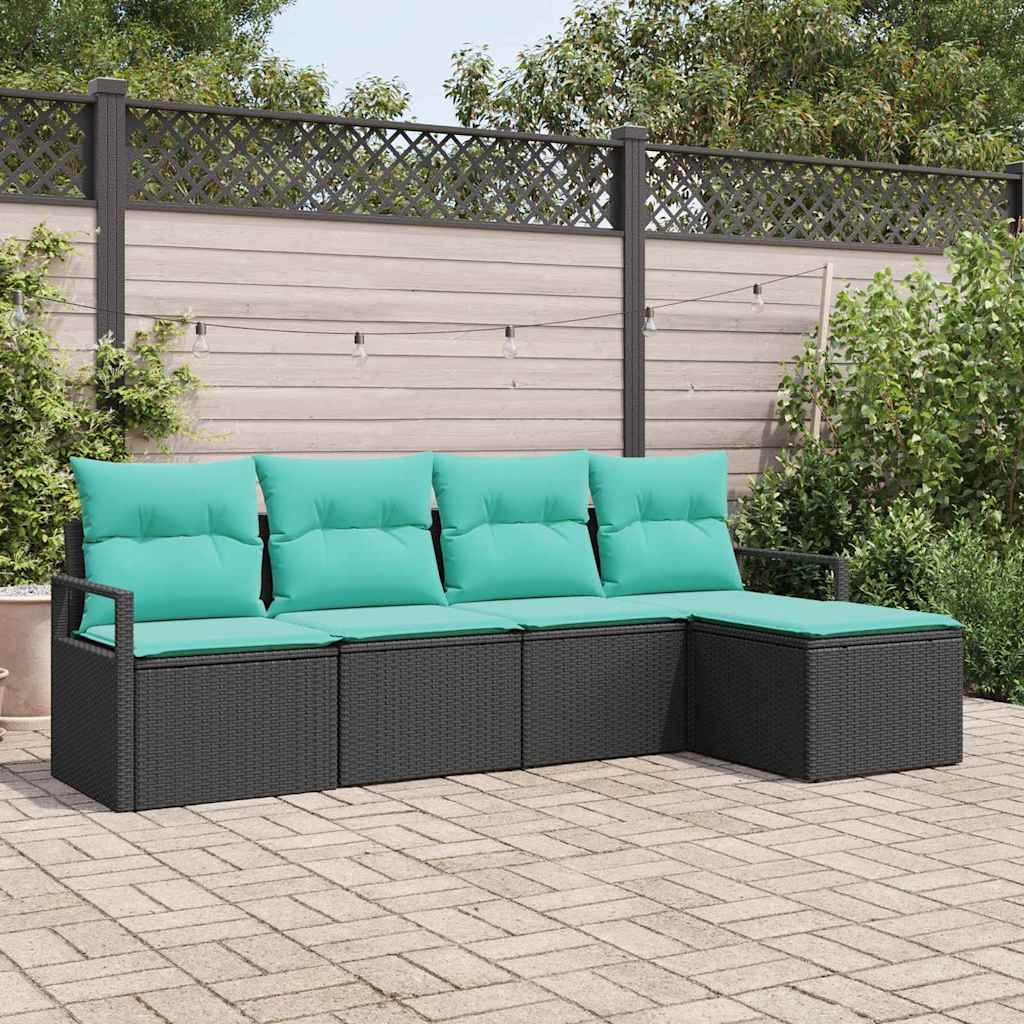 Kanapé Szett 5 pcs Fekete polirattan