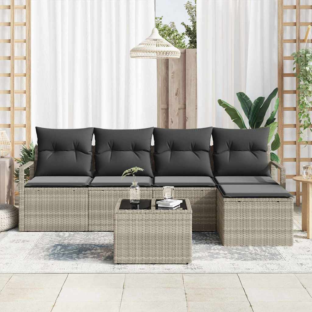 Kanapé Szett párnával 6 pcs Világosszürke polirattan