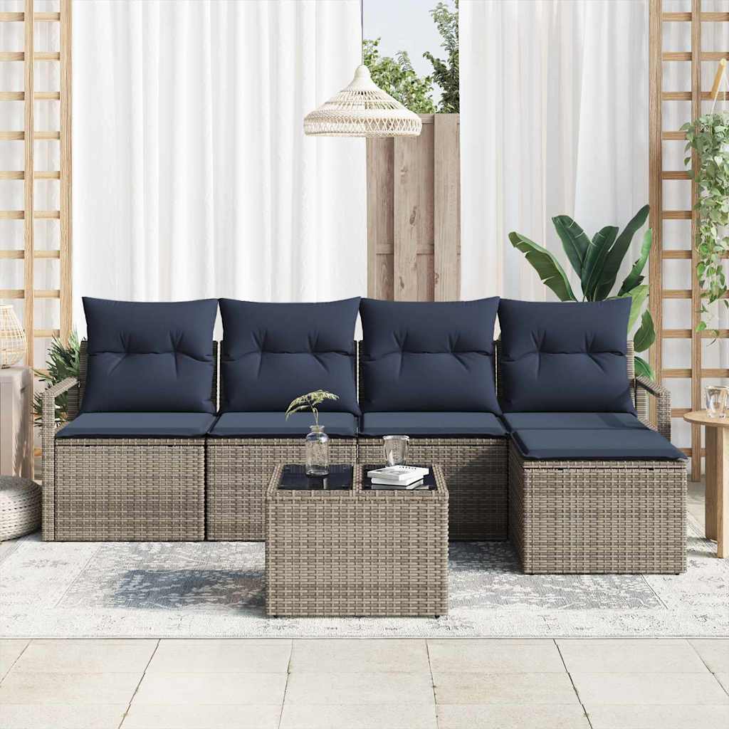 Kanapé Szett párnával 6 pcs Szürke polirattan