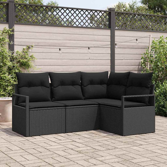 Kanapé Szett 4 pcs Fekete polirattan