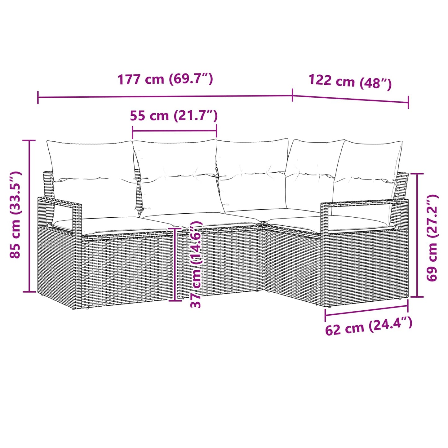 Kanapé Szett 4 pcs Barna polirattan