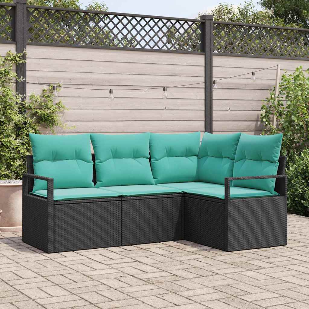 Kanapé Szett 4 pcs Fekete polirattan