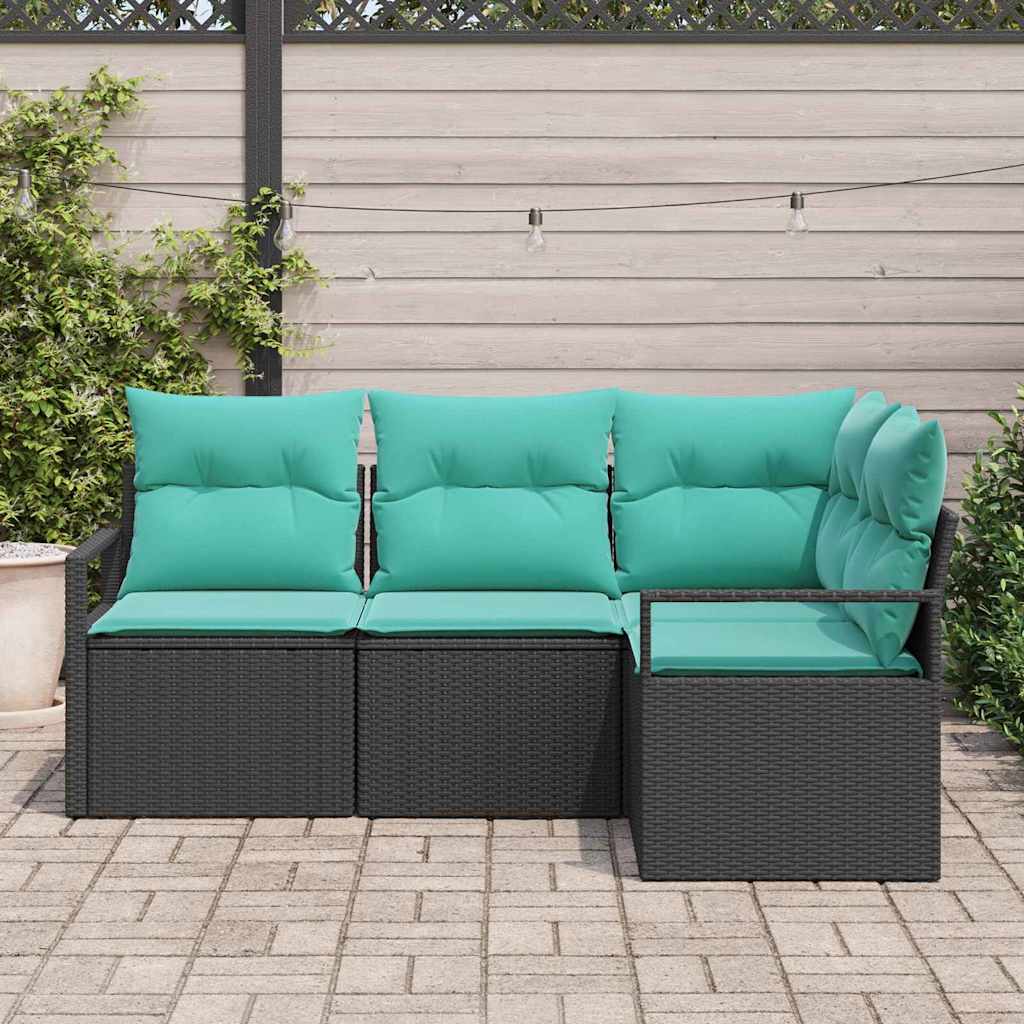 Kanapé Szett 4 pcs Fekete polirattan