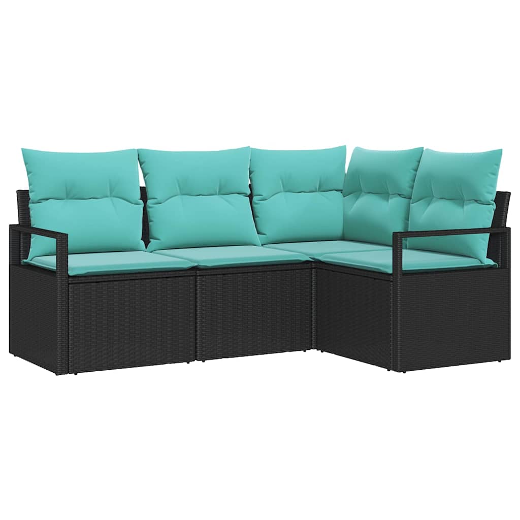 Kanapé Szett 4 pcs Fekete polirattan