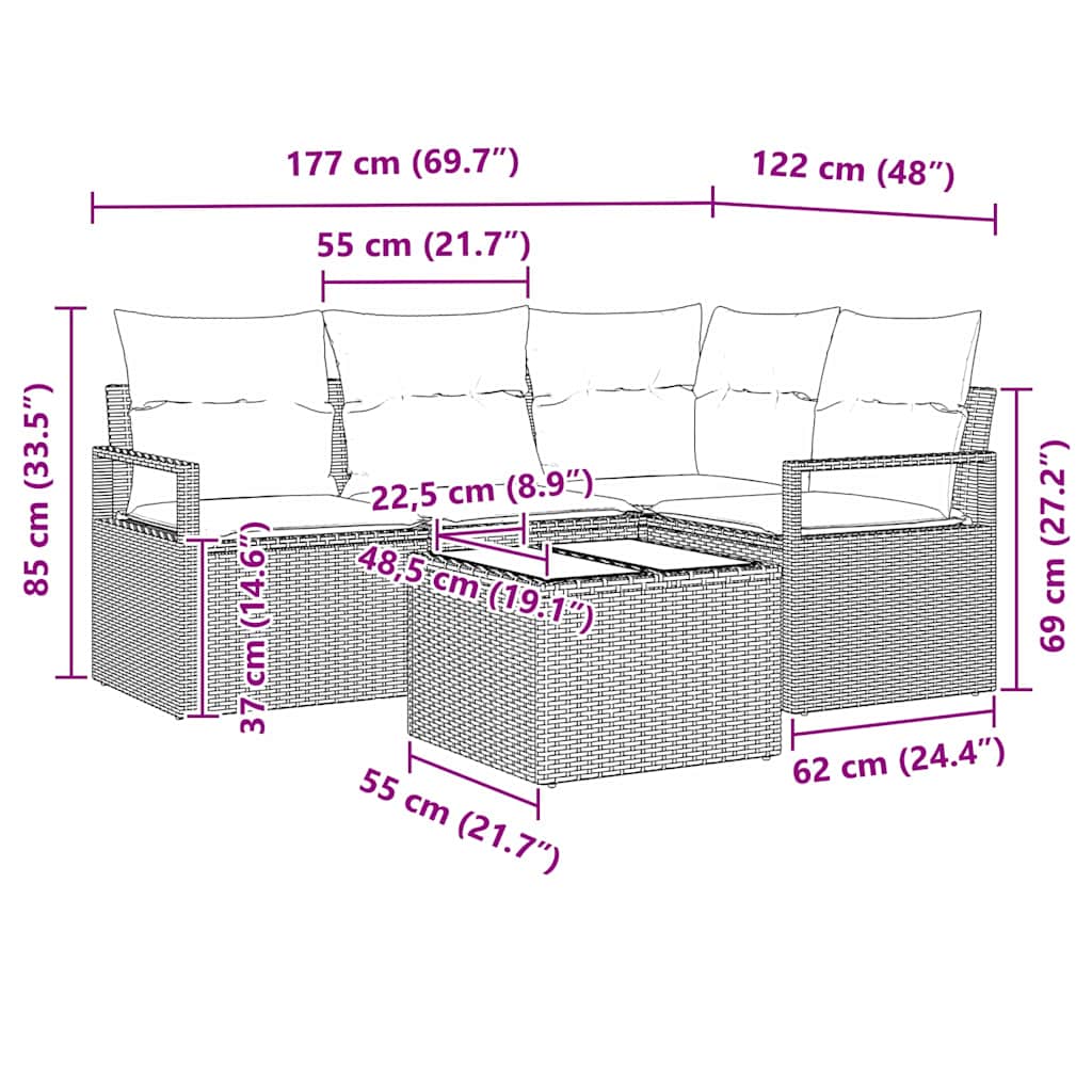 Kanapé Szett 5 pcs Barna polirattan