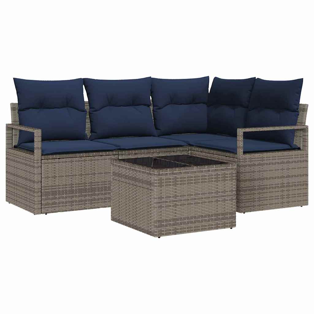 Kanapé Szett 5 pcs Szürke polirattan