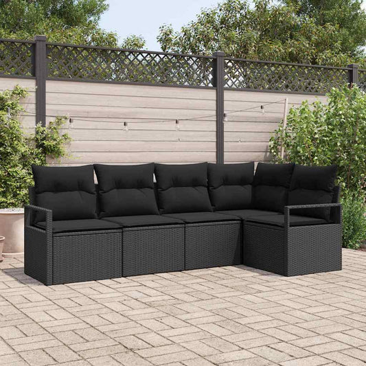 Kanapé Szett 5 pcs Fekete polirattan
