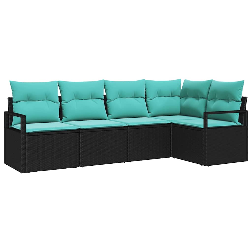 Kanapé Szett 5 pcs Fekete polirattan