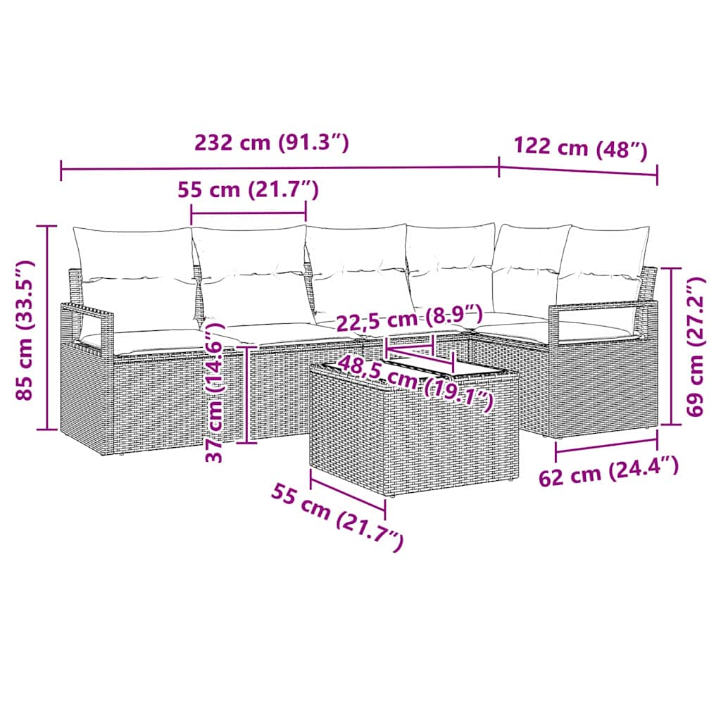 Kanapé Szett 6 pcs Barna polirattan
