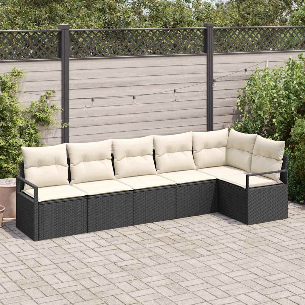 Kanapé Szett 6 pcs Fekete polirattan