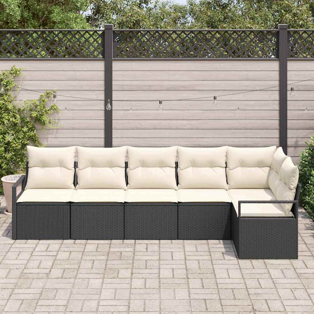 Kanapé Szett 6 pcs Fekete polirattan