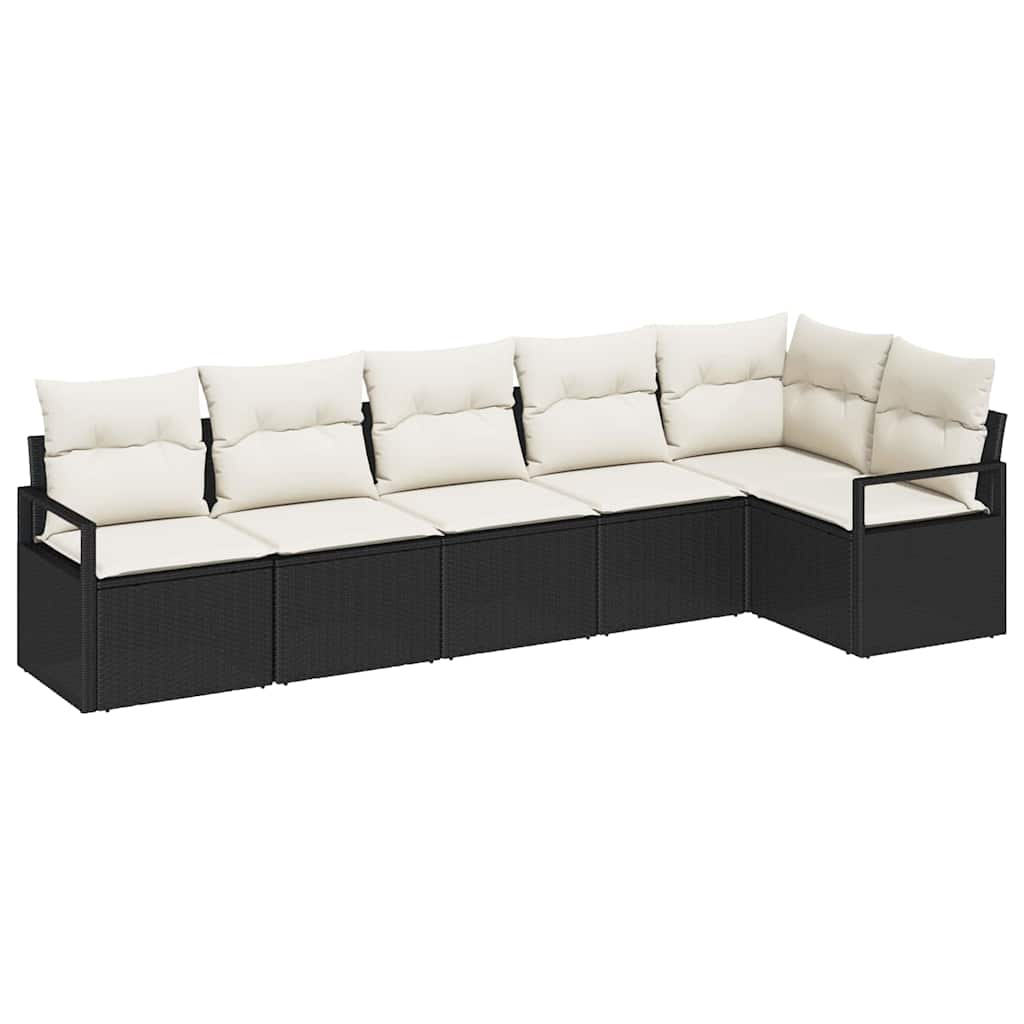 Kanapé Szett 6 pcs Fekete polirattan