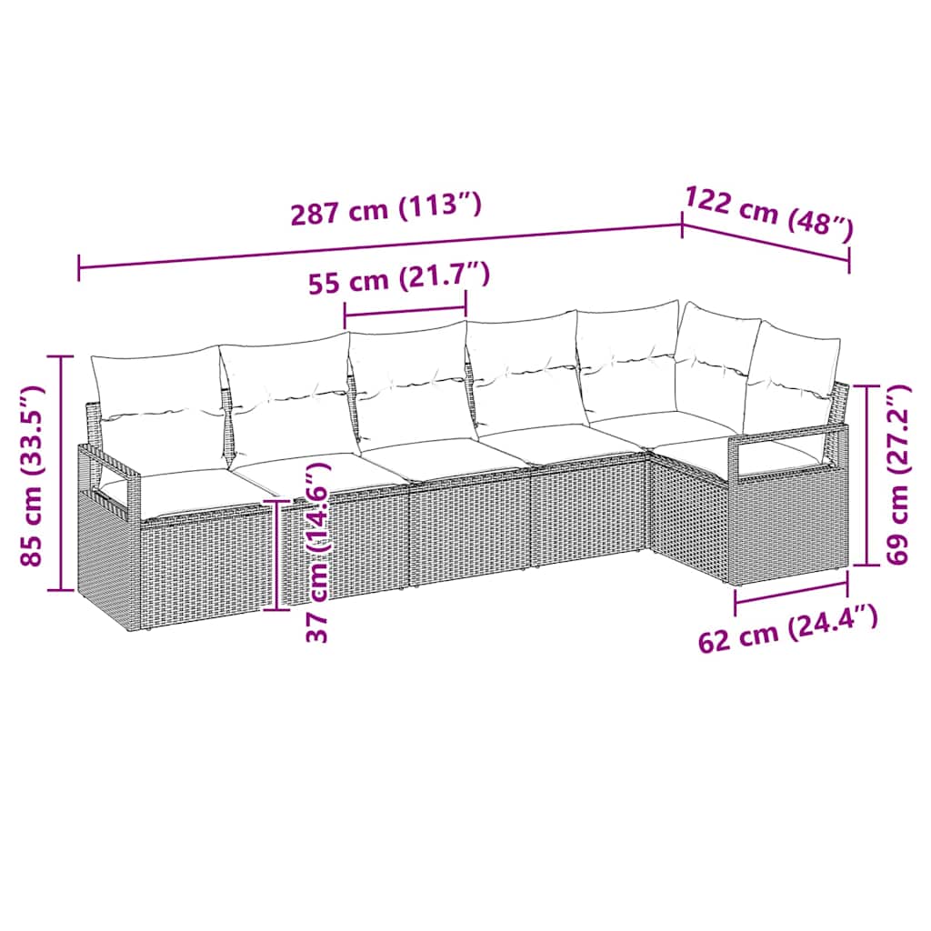 Kanapé Szett 6 pcs Barna polirattan