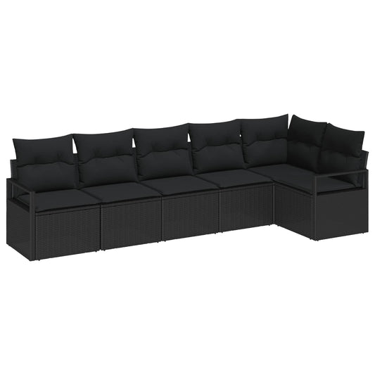 Kanapé Szett 6 pcs Fekete polirattan