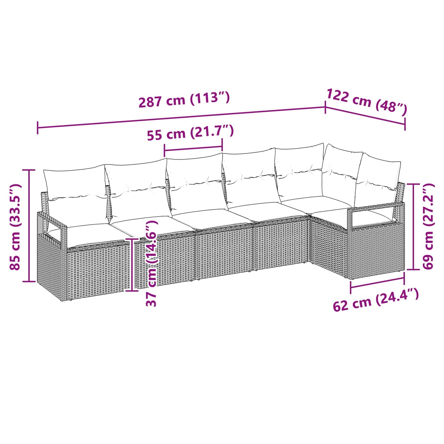 Kanapé Szett 6 pcs Barna polirattan
