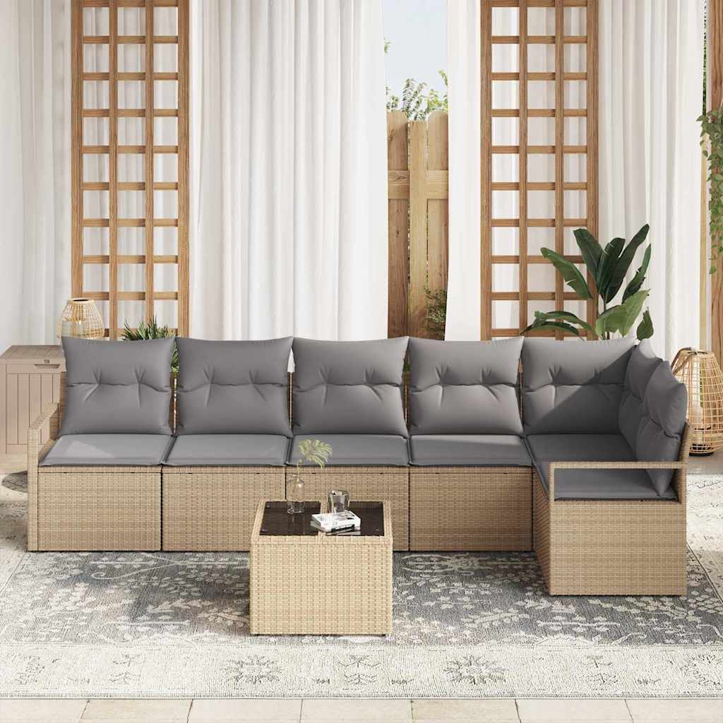 Kanapé Szett párnával 7 pcs Bézs polirattan