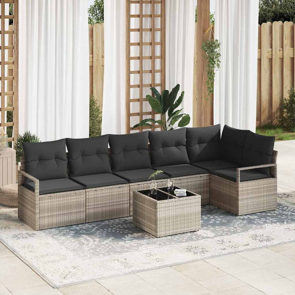 Kanapé Szett 7 pcs Világosszürke polirattan