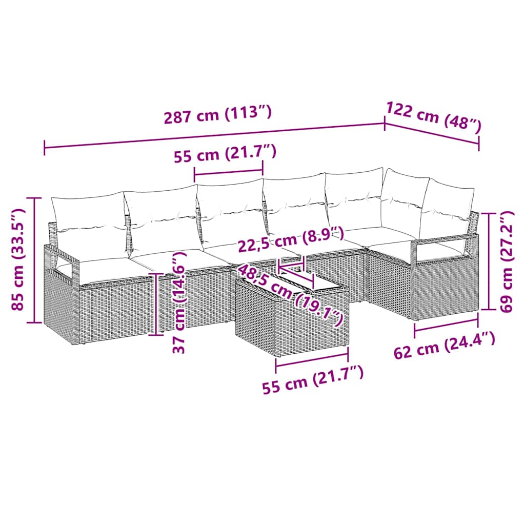 Kanapé Szett 7 pcs Világosszürke polirattan