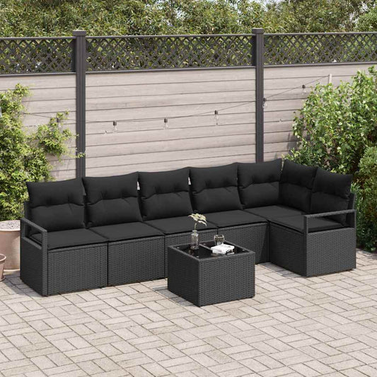 Kanapé Szett párnával 7 pcs Fekete polirattan