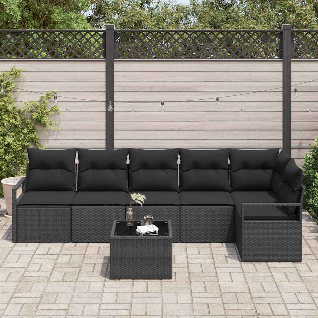 Kanapé Szett párnával 7 pcs Fekete polirattan