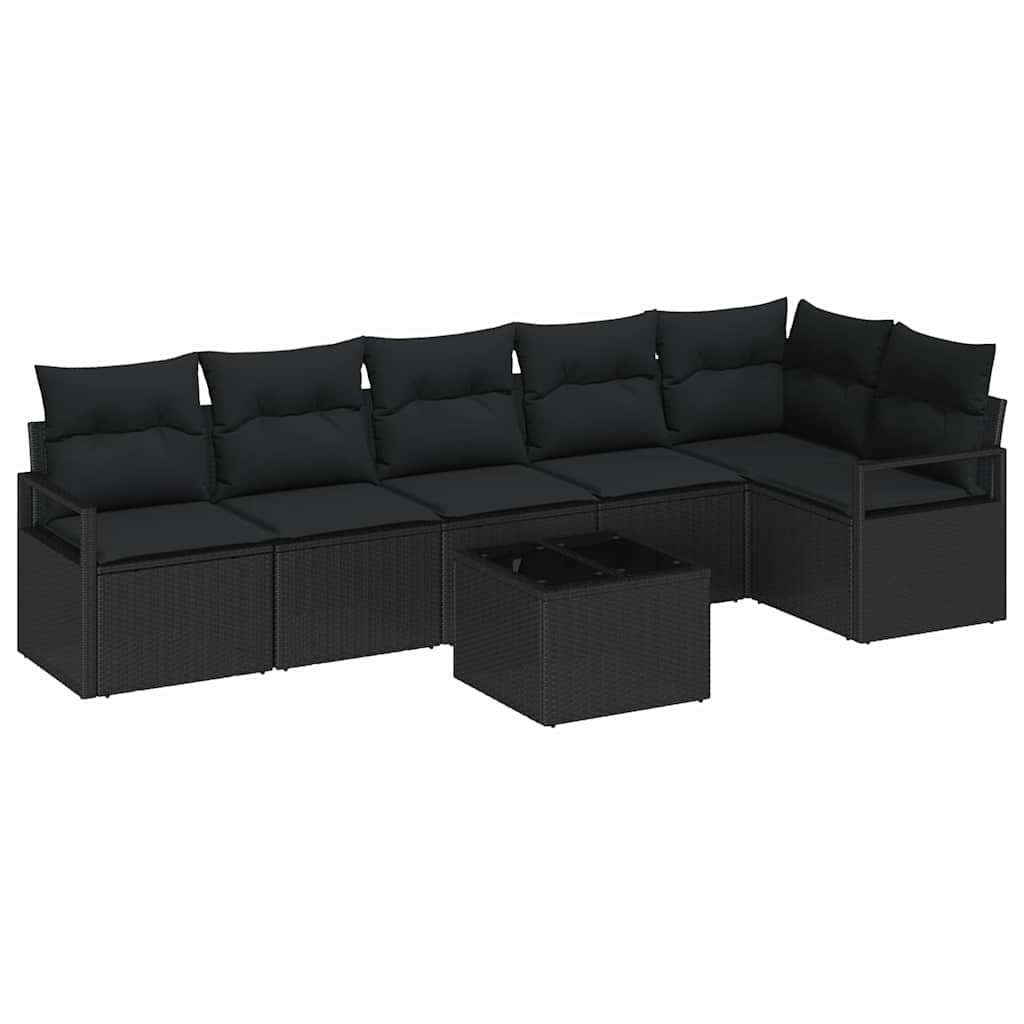 Kanapé Szett párnával 7 pcs Fekete polirattan