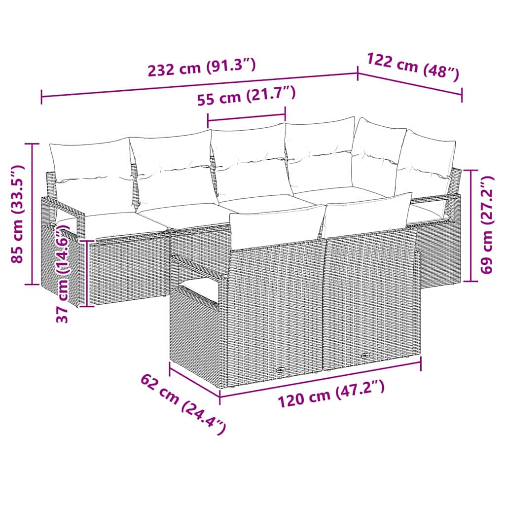 Kanapé Szett párnával 7 pcs Barna polirattan