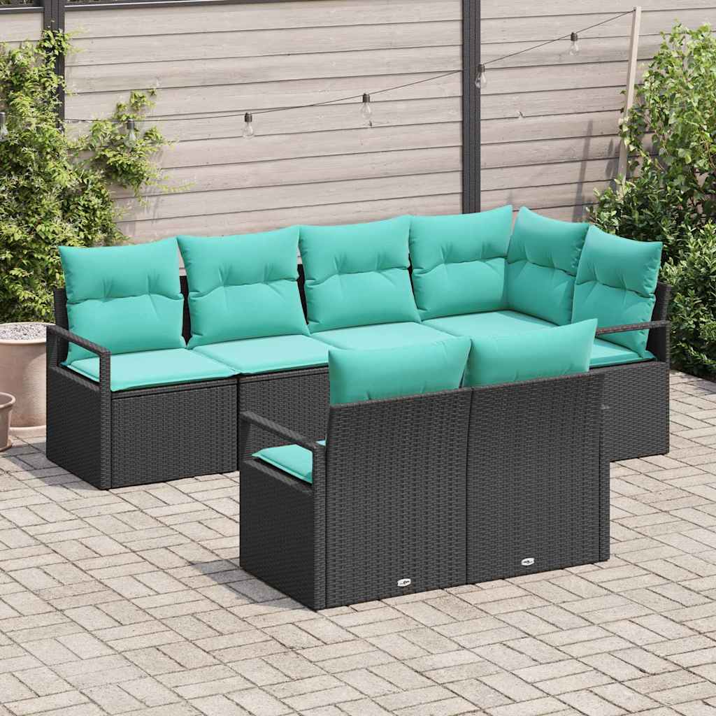 Kanapé Szett 7 pcs Fekete polirattan