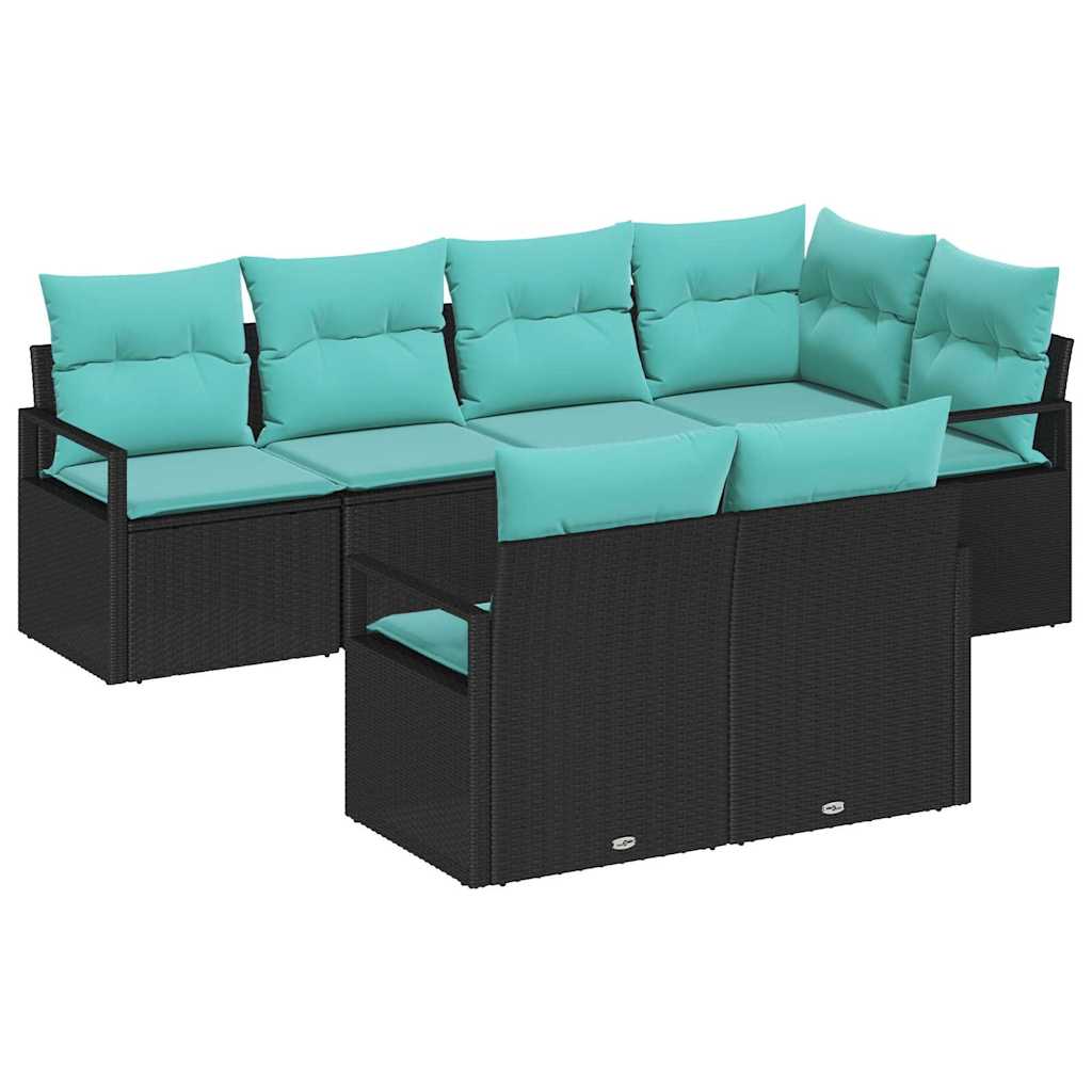 Kanapé Szett 7 pcs Fekete polirattan