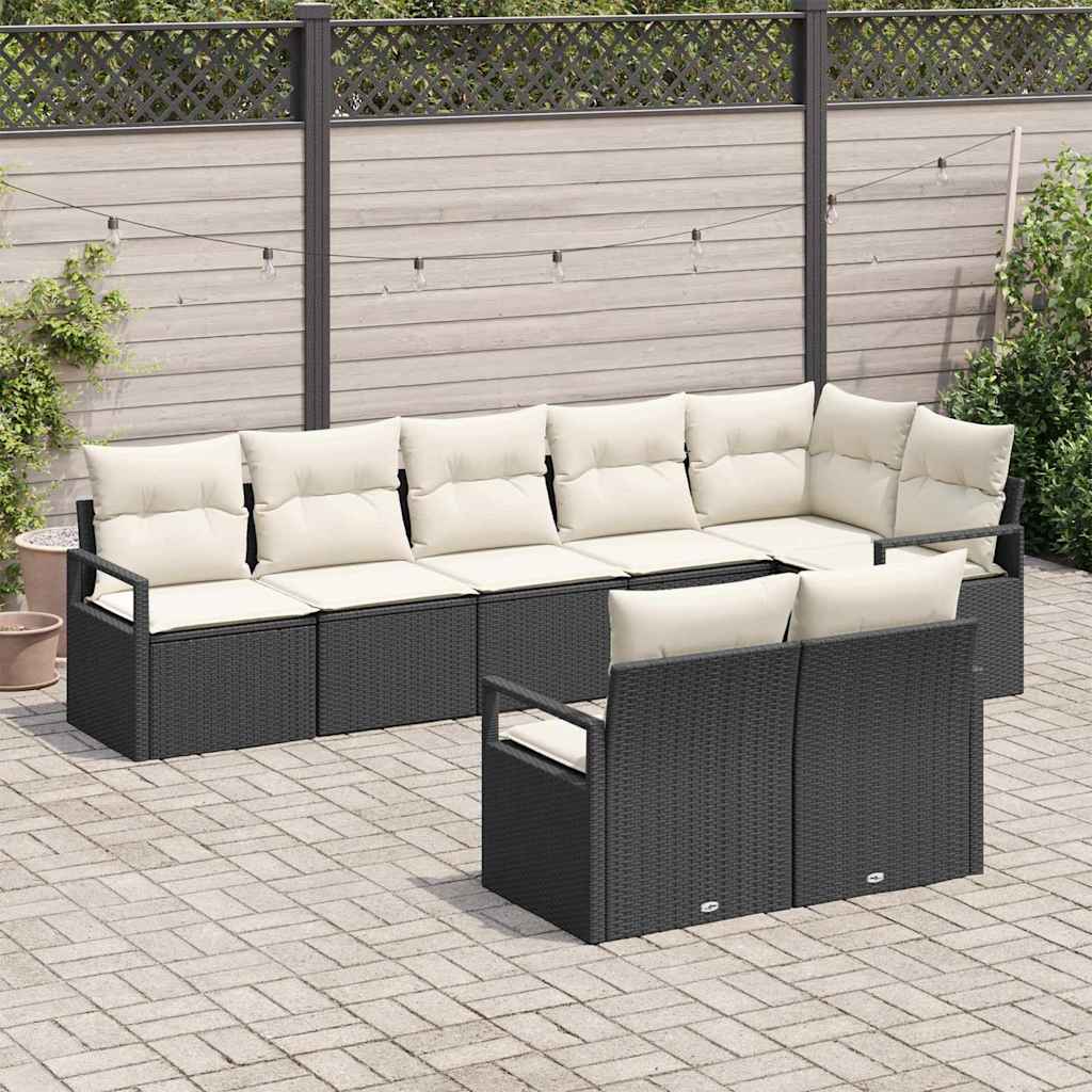 Kanapé Szett 8 pcs Fekete polirattan