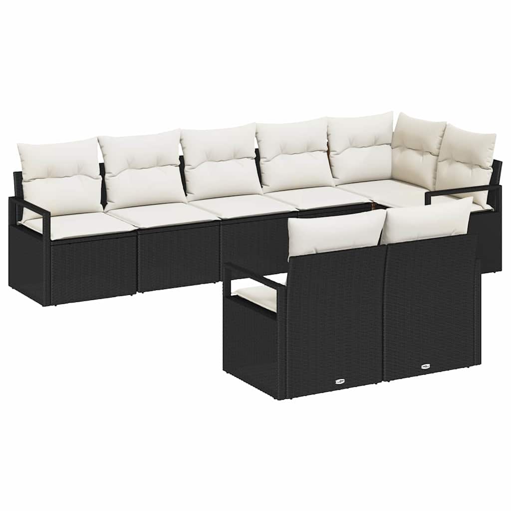 Kanapé Szett 8 pcs Fekete polirattan