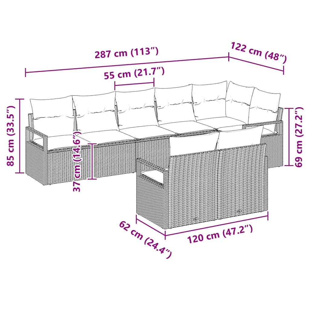 Kanapé Szett 8 pcs Bézs polirattan