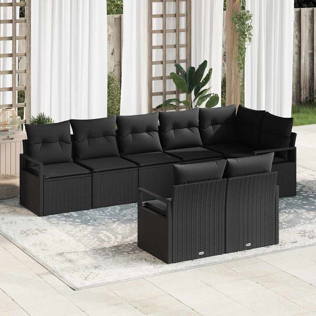 Kanapé Szett 8 pcs Fekete polirattan