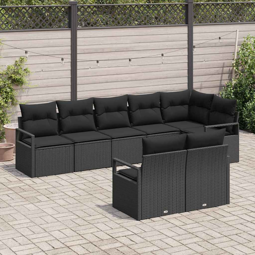 Kanapé Szett 8 pcs Fekete polirattan